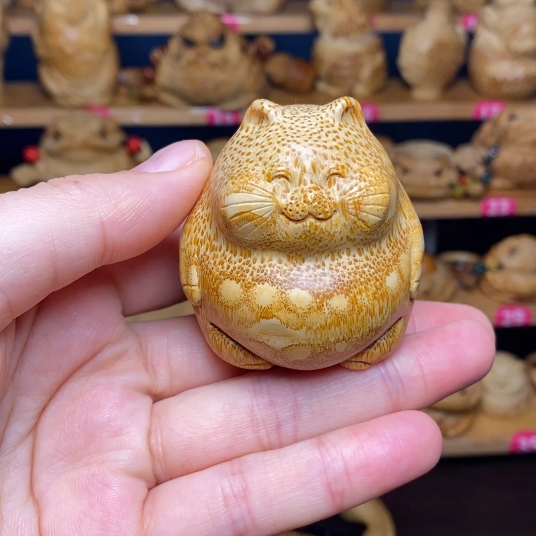 竹招财猫竹雕手把件