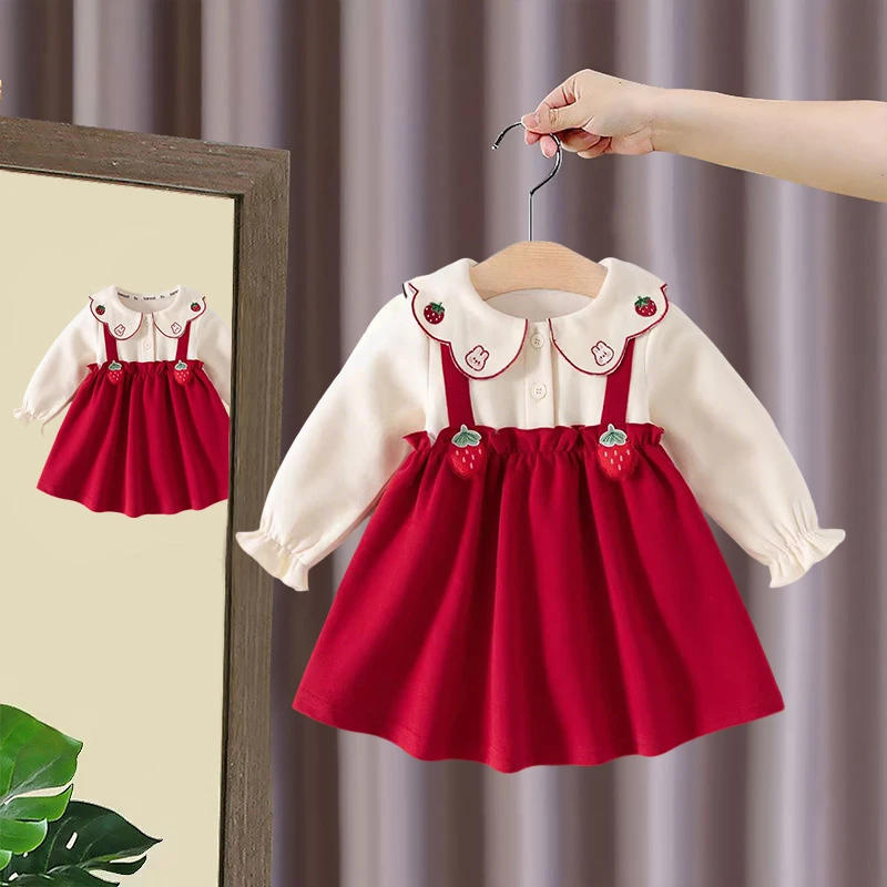 女童连衣裙女宝宝春秋装公主裙婴幼儿礼服裙一岁二岁韩版红色裙子
