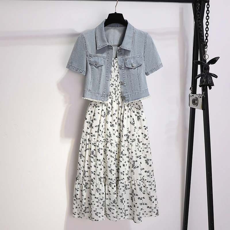 气质碎花吊带连衣裙子女2025夏季新款高级感polo领收腰显瘦套装裙