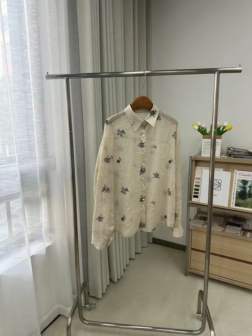 AutumnWang 25SS苎麻重工刺绣衬衫绣花防晒衬衫夏季松弛时尚百搭