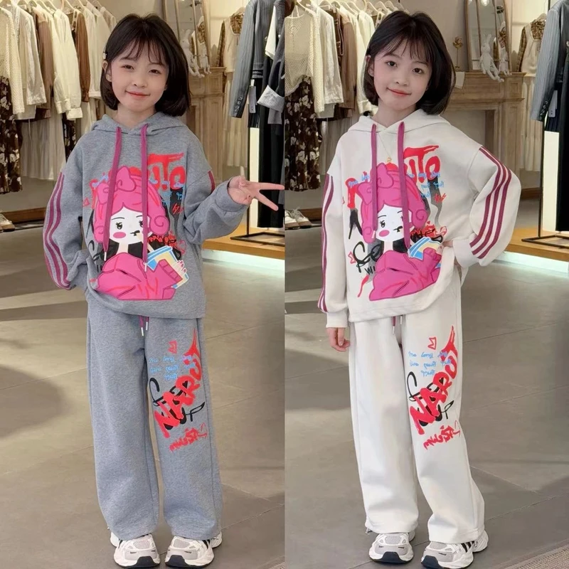 女童针织卫衣套装2025新款儿童卡通洋气时髦春装中大童休闲两件套