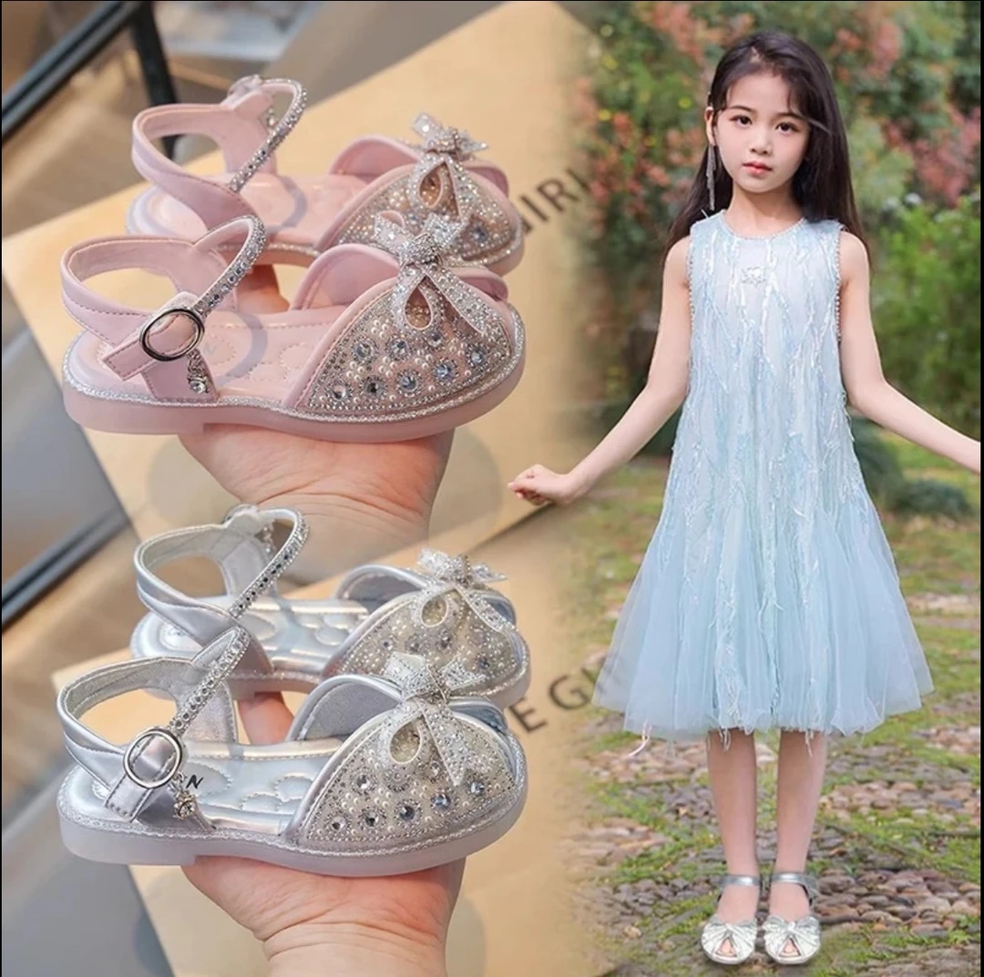 女童凉鞋小皮鞋夏季2025新款儿童鞋子水钻鱼嘴鞋时尚公主鞋女宝软