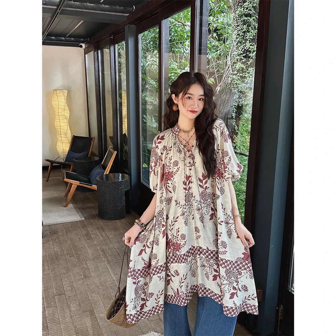 三吉黑花【解语花】新中式亚麻连衣裙2025新款今年流行爆款巨好看