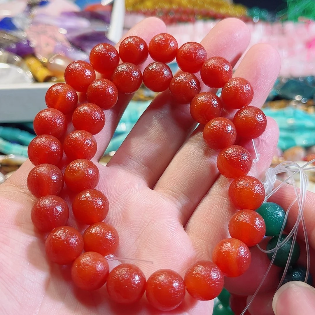 玛瑙/玉髓合金珠宝半成品红橘皮一条12mm