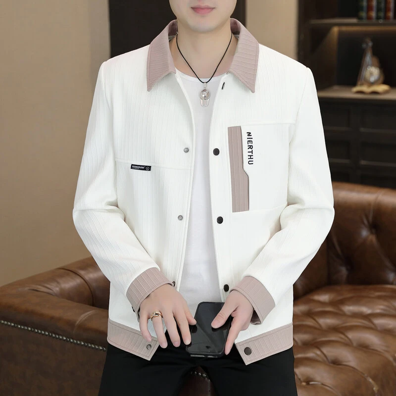 男士外套春秋季2025新款时尚拼接翻领夹克青年潮流百搭褂子上衣服