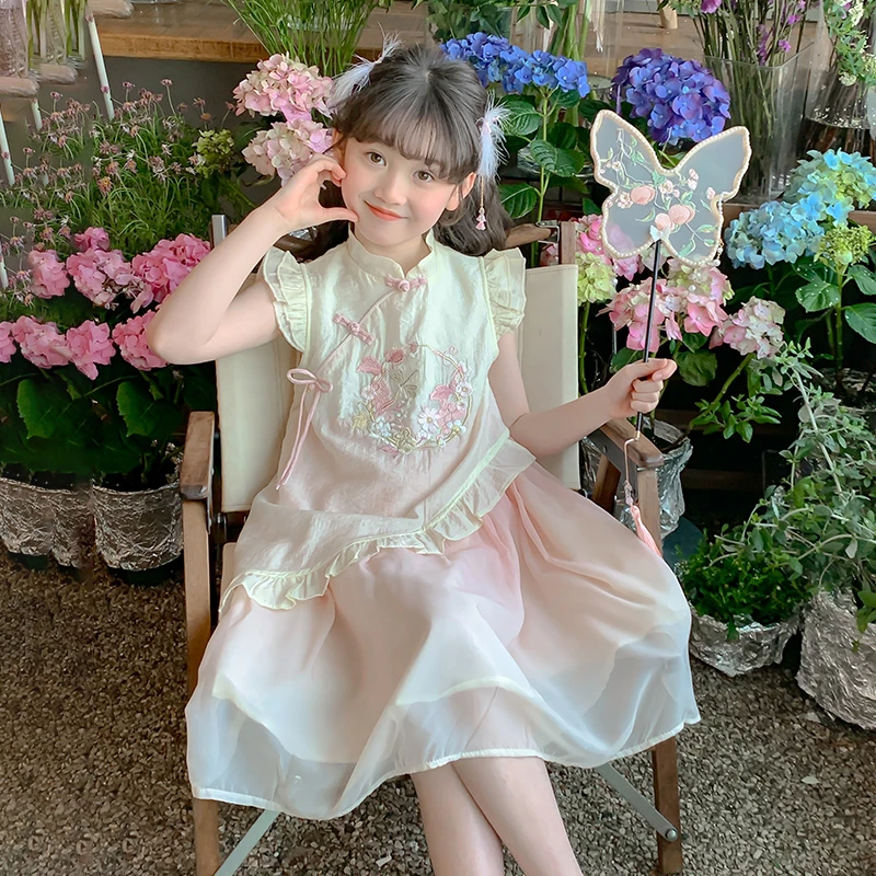 女童夏装连衣裙2025新款洋气时髦儿童旗袍夏季汉服裙子大童公主裙