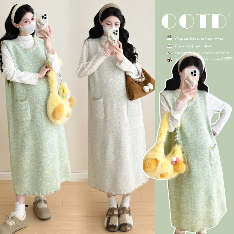 孕妇装秋装2025新款秋冬洋气韩版时尚毛衣背心连衣裙长袖打底上衣