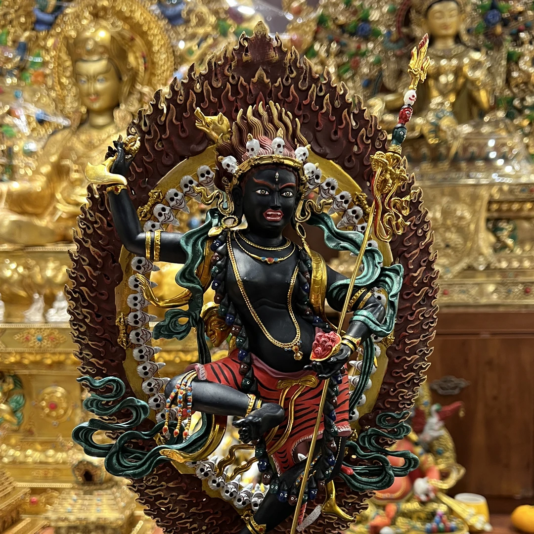 36cm金刚亥母黄铜鎏金彩绘居家摆件