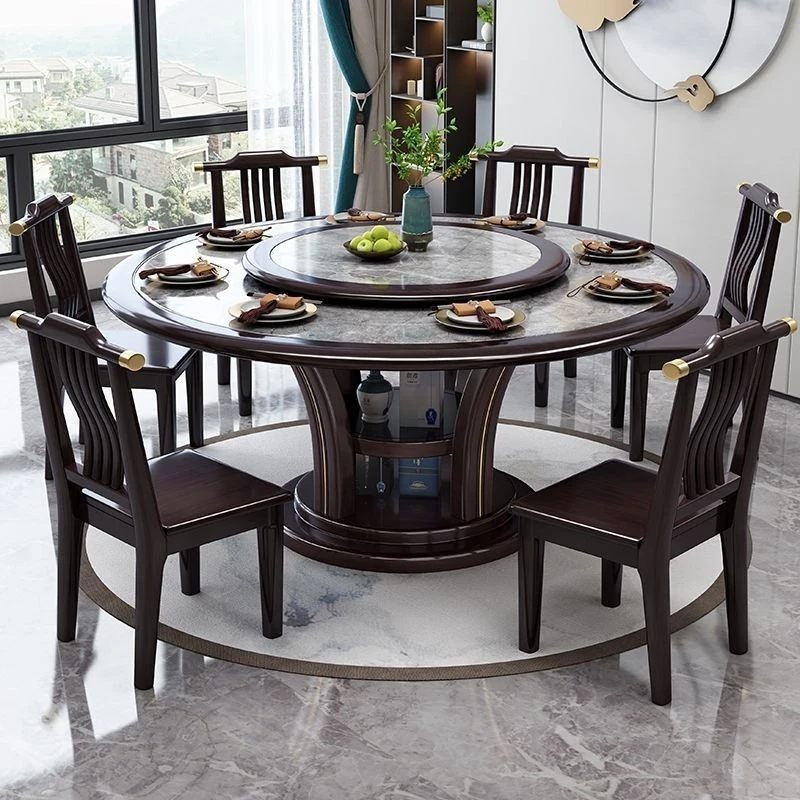 2025款岩板餐桌椅内嵌带转盘大圆桌酒店家用带电磁炉电动转盘桌子