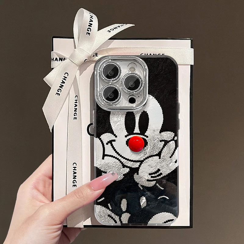 红鼻子米奇适用苹果15华为vivo/oppo小米iPhone精孔冰川纹手机壳