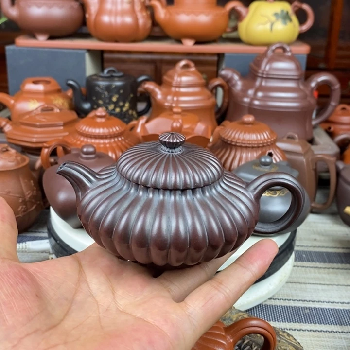 茶壶紫砂筋纹合欢200cc原矿老紫泥还原烧特价