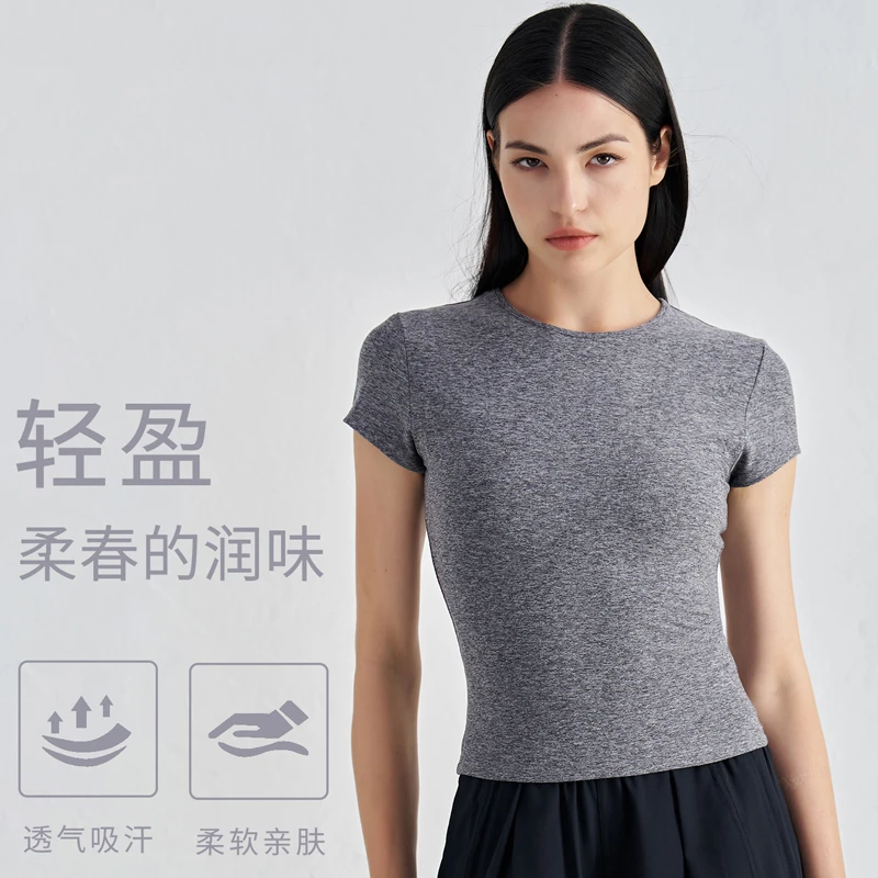 瑜伽圆领紧身瑜伽T恤女百搭休闲运动跑步速干普拉提健身上衣短袖