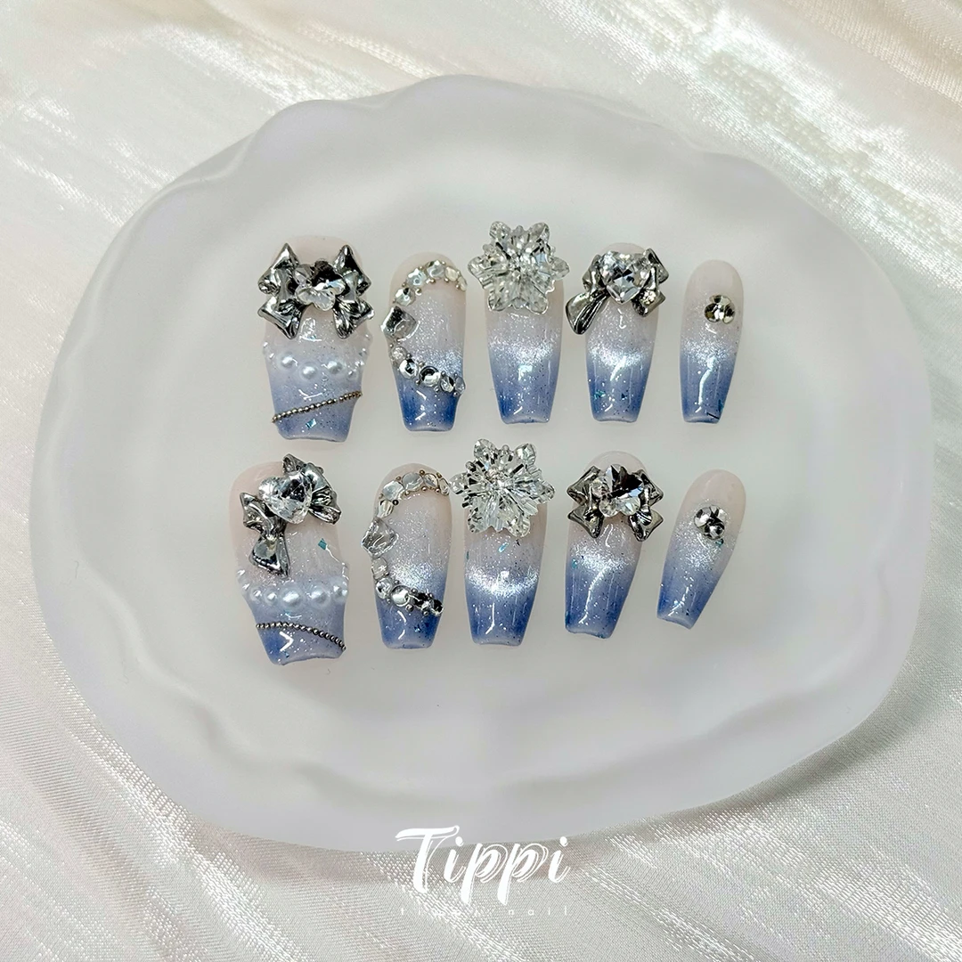 【星海流光】蓝调法式鎏金猫眼渐变25新款高级感纯手工美甲穿戴甲