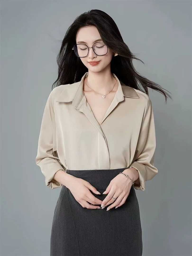 2992  GZ长袖衬衫女秋宽松设计感小个子小众衬衣上衣