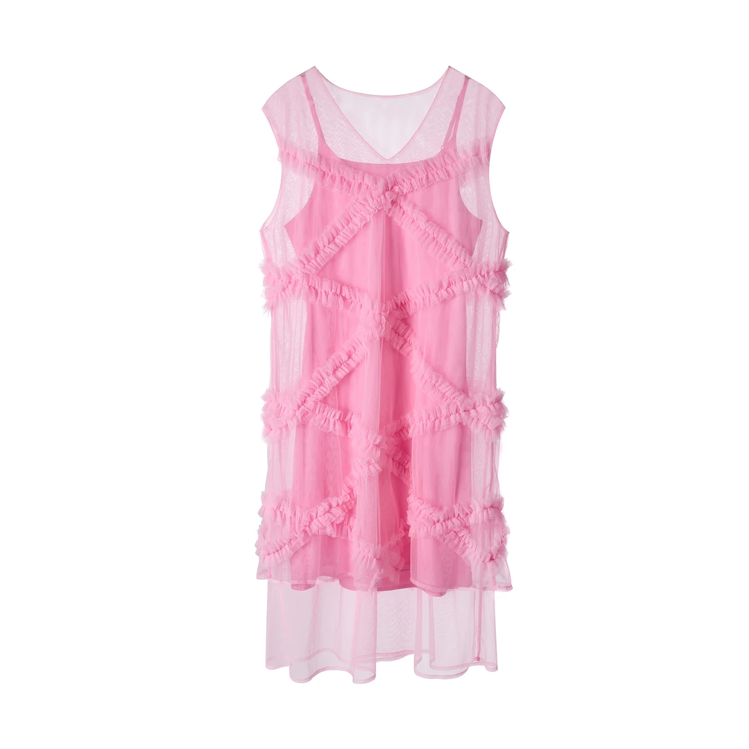 2025夏季私服定制走秀名媛网纱连衣裙百搭减龄蕾丝显瘦性感网长裙