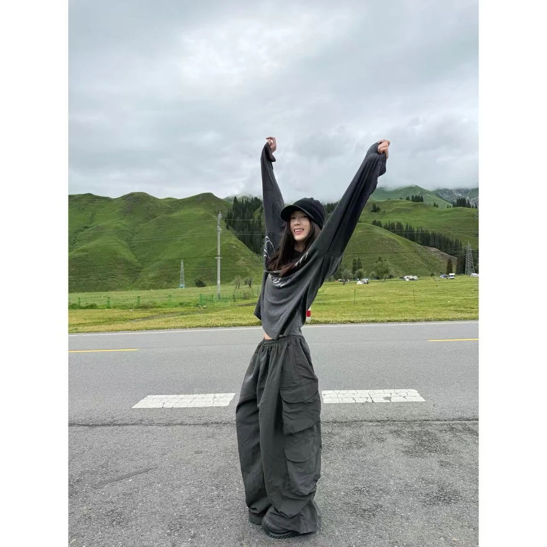 【陈碗饭】多口袋工装裤尼龙降伞裤宽松百搭休闲拖地裤082