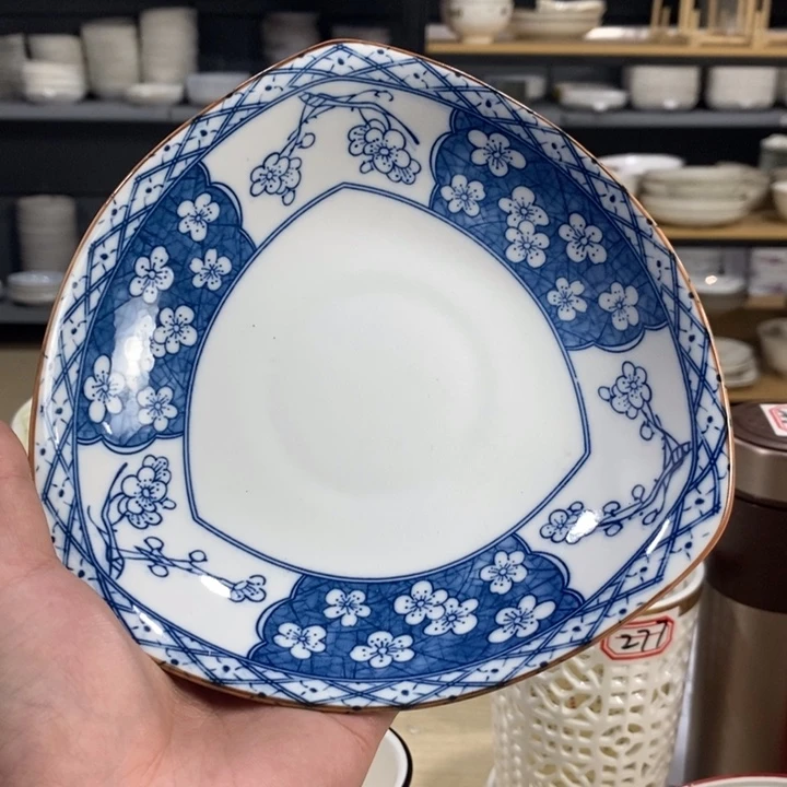 陶摆件85号6个装7英寸青花瓷一级品三角盘