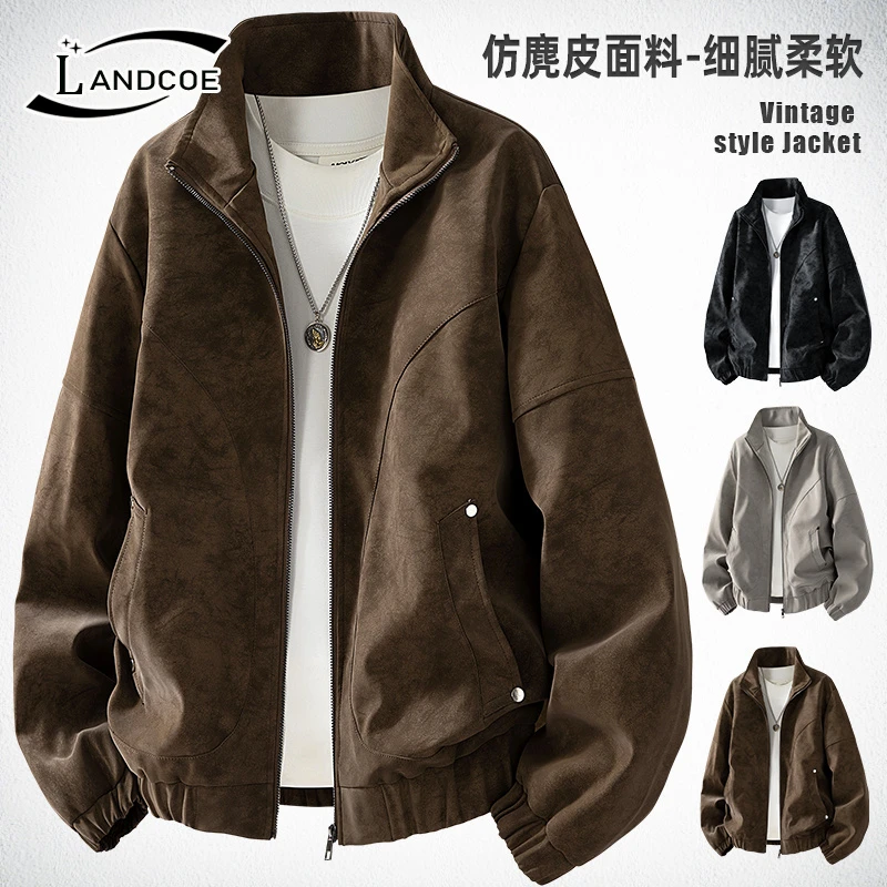 秋季新款男士青年时尚防风机车服纯色休闲百搭立领皮衣夹克外套