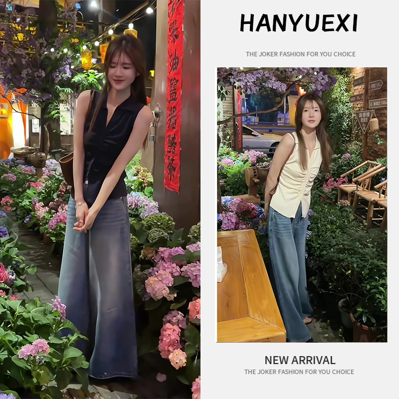 夏季一整套女装2025年新款韩版减龄显瘦时尚无袖上衣牛仔裤两件套