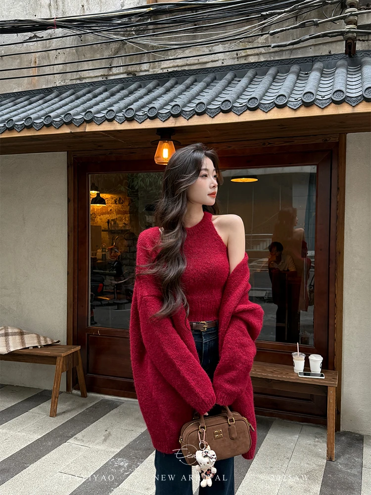 EIA一尧【半熟lady】复古慵懒气质女人开衫+吊带上衣显瘦松弛感套装