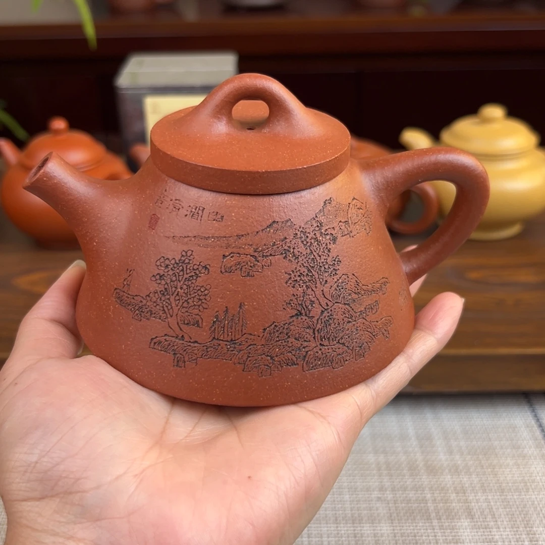 紫砂茶壶红降坡霸王石瓢全手220cc