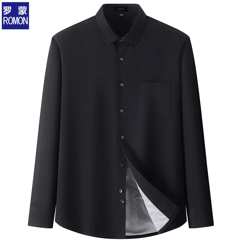 罗蒙2025秋冬季新款温暖有型三防加绒男士长袖衬衫纯色百搭衬衣