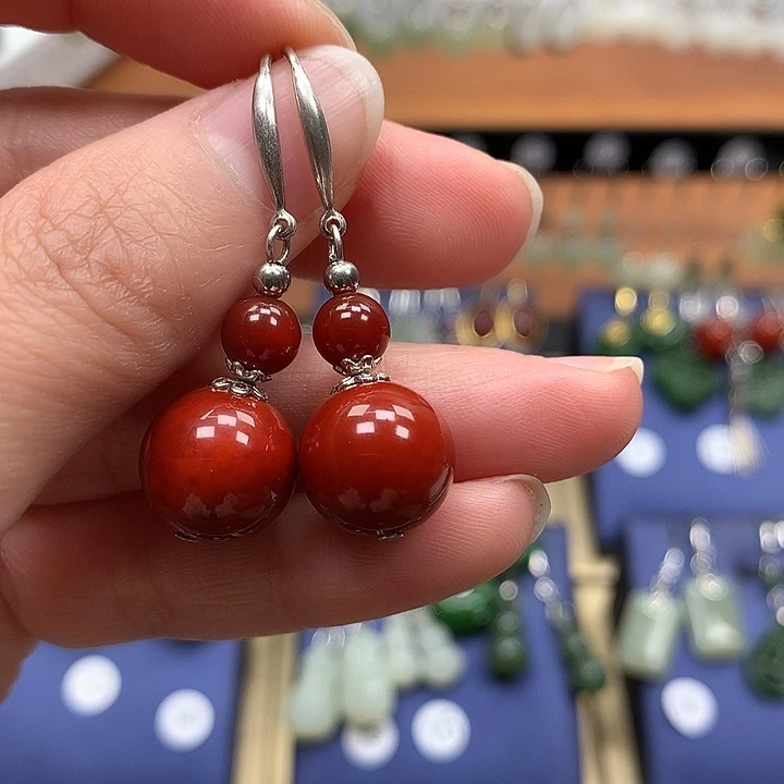 玛瑙/玉髓银S925镶嵌耳环12左右