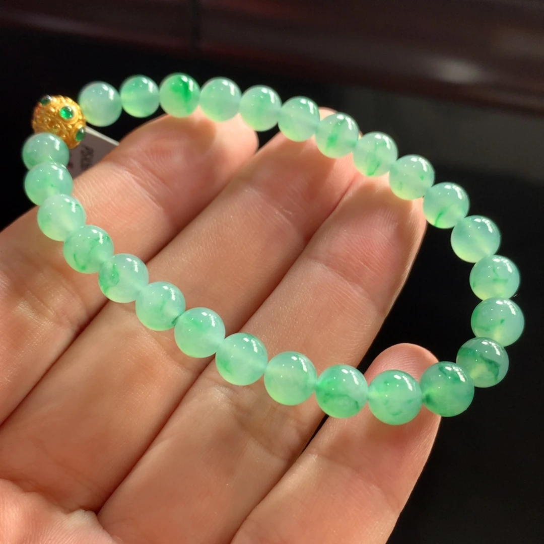 未镶嵌手链翡翠翡翠冰胶底飘金丝阳绿卡6.60+