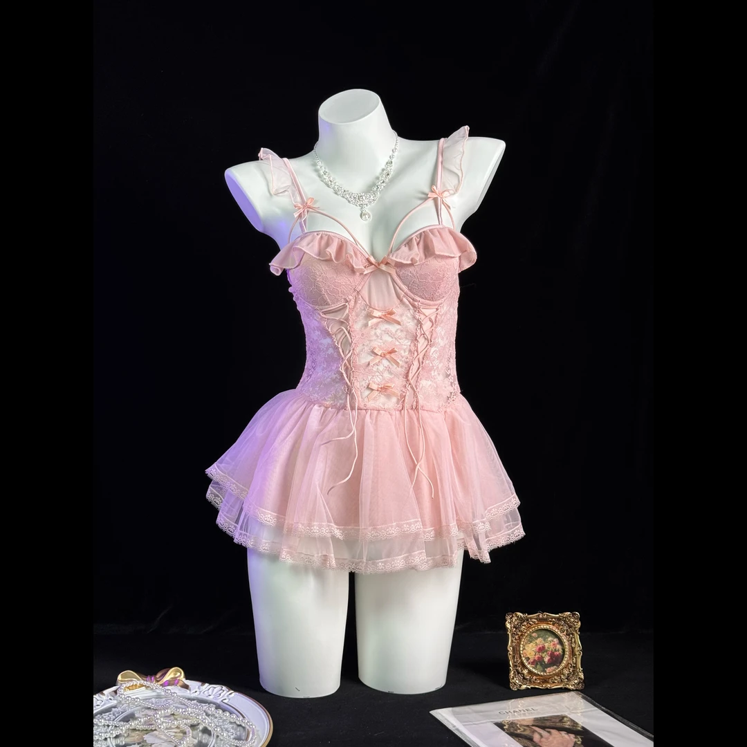 刘掰掰【粉色心事】春夏女士轻奢居家性感薄款纯欲时尚睡睡裙