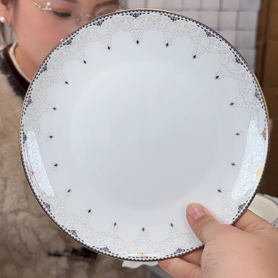 骨瓷高骨瓷8英寸月光盘20cm2个外贸骨瓷