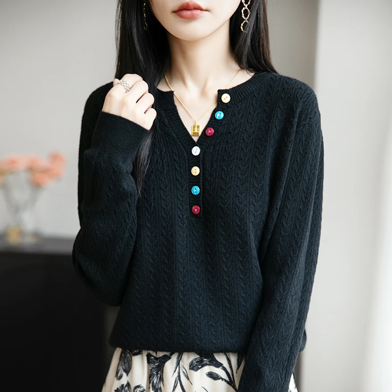 大码秋装2025新款洋气V领针织上衣女宽松显瘦内搭薄款春秋打底衫