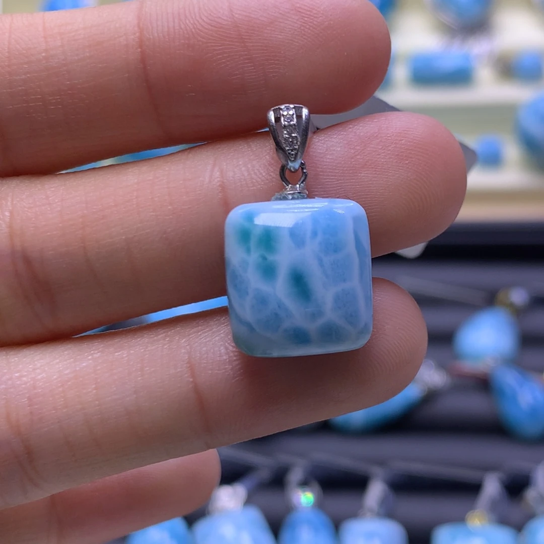 针钠钙石（海纹石）银S925镶嵌吊坠(不含链)无事牌吊坠色差略异