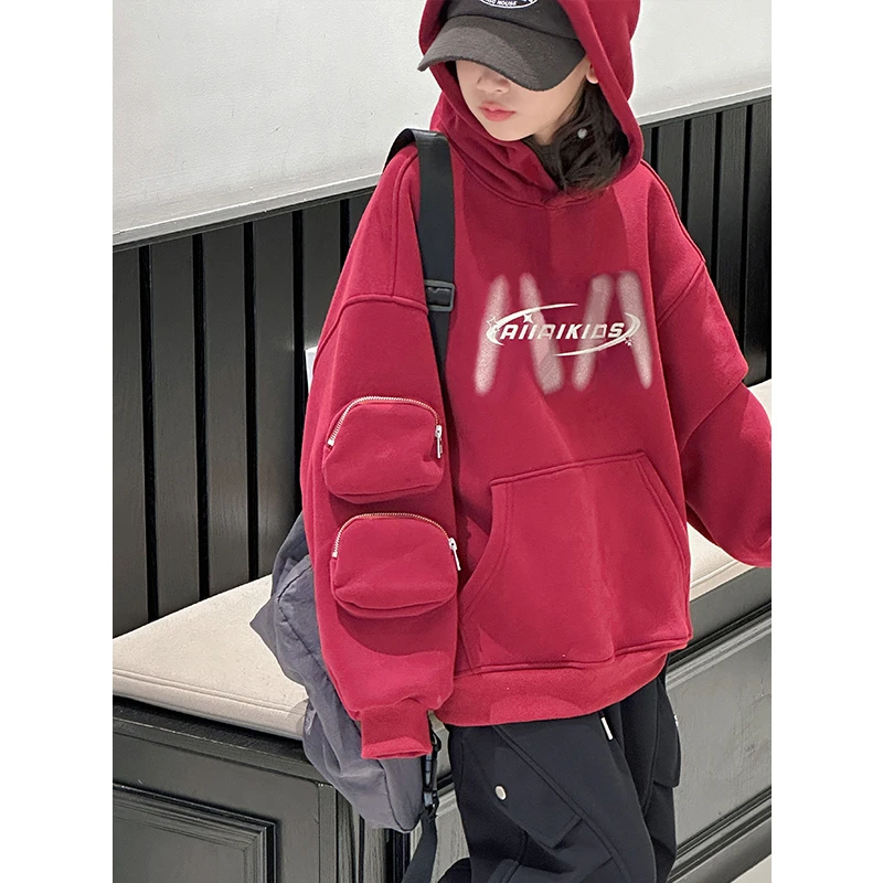 K27563孙小美女童连帽卫衣2025秋冬装新款上衣加绒加厚衣服潮