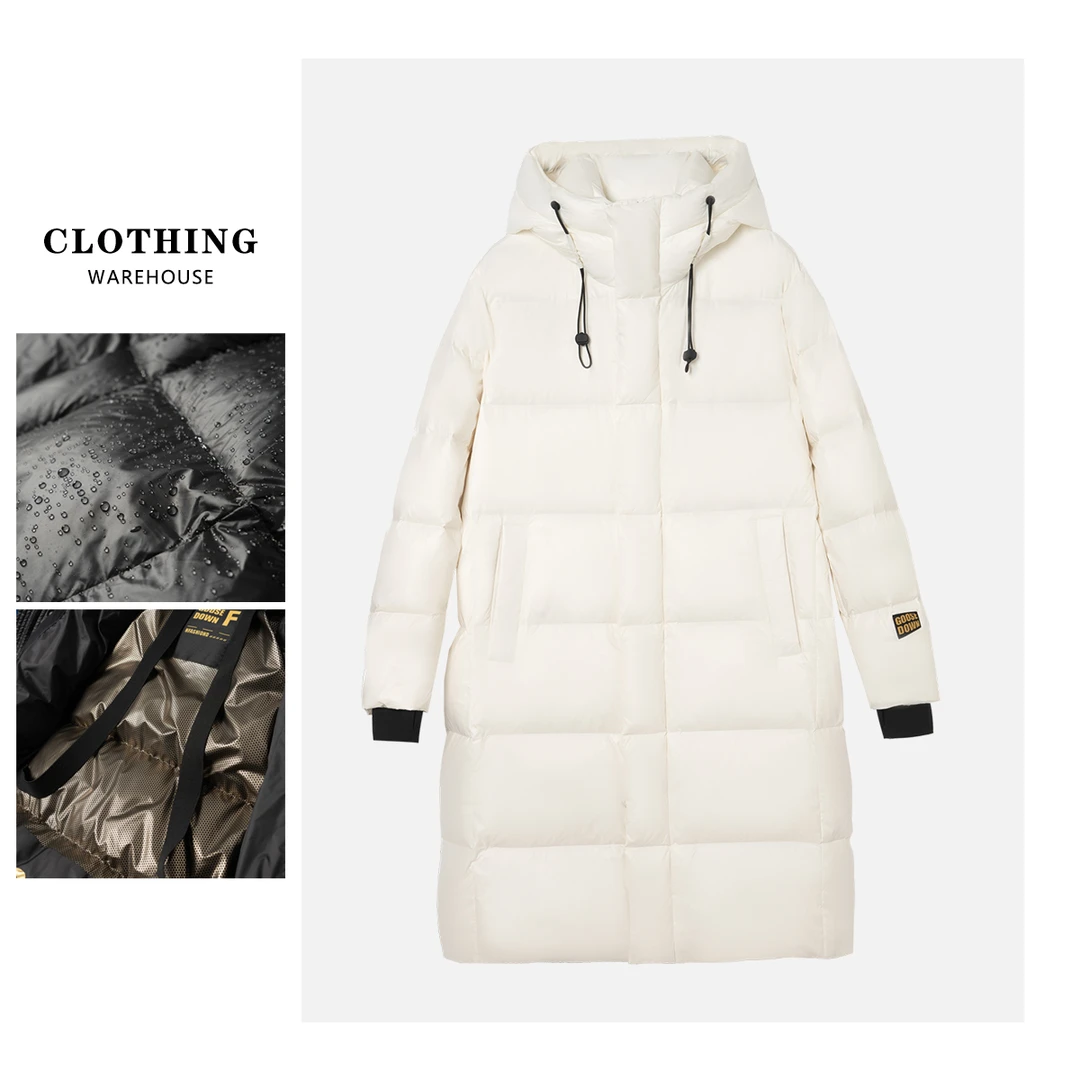 B998  鹅绒高填充！防水抗寒保暖长款羽绒服8653白色