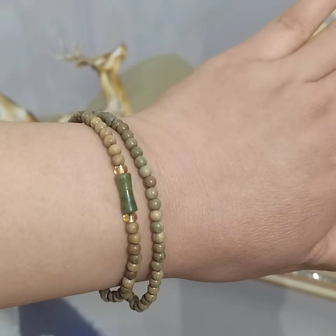 天然阿根廷绿檀木搭配竹节款多圈手串女生木质文玩佛珠4mm