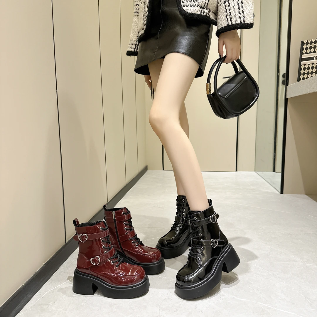 【红姐专属】9CM英伦风厚底百搭英伦马丁靴女小个子短靴613-9