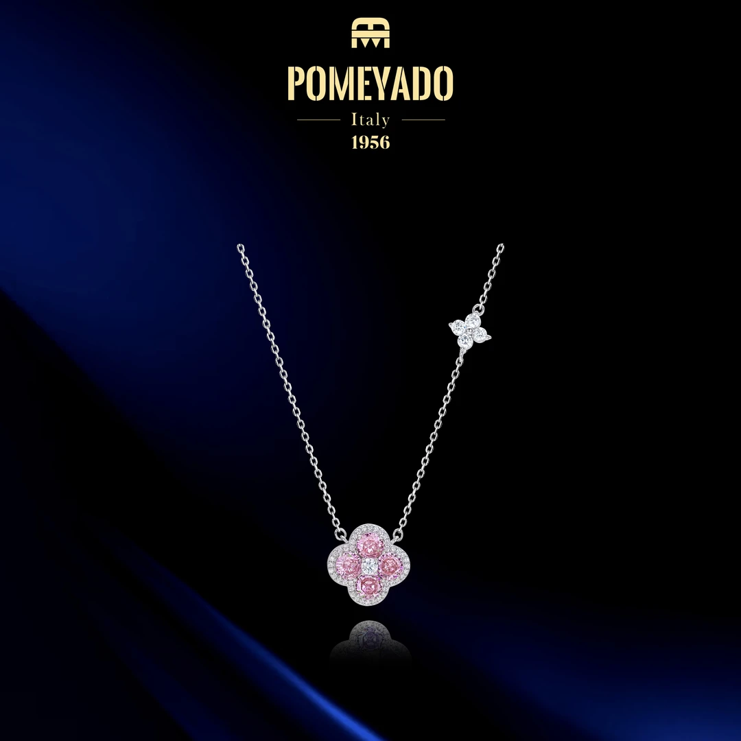 坠链均925银 【四叶花恋】Pomeyado轻奢粉色四叶项链F4049