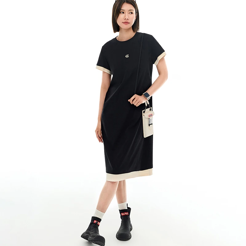 CLOUDSPACE/云上生活【追风】假两件拼色直筒连衣裙女2025夏中长裙