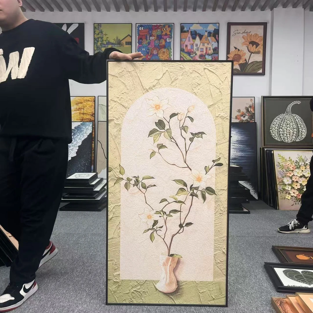 现代奶油原木花卉玄关装饰画高级感入户挂画现代艺术壁画60120