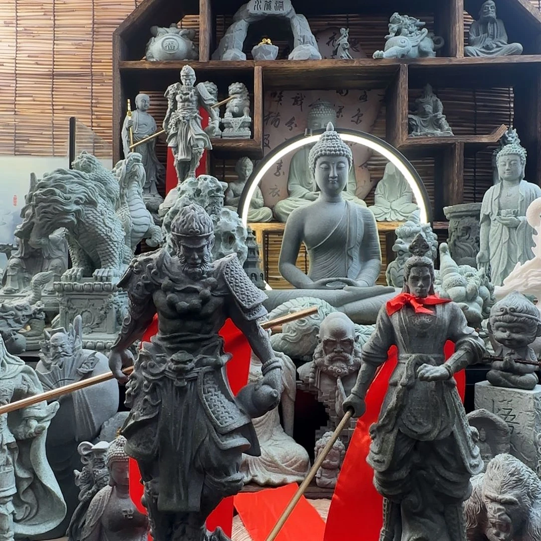 石材杨戬加悟空两件套