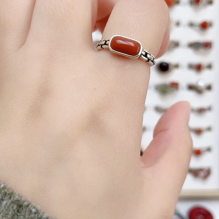 玛瑙/玉髓戒指银S925镶嵌925银