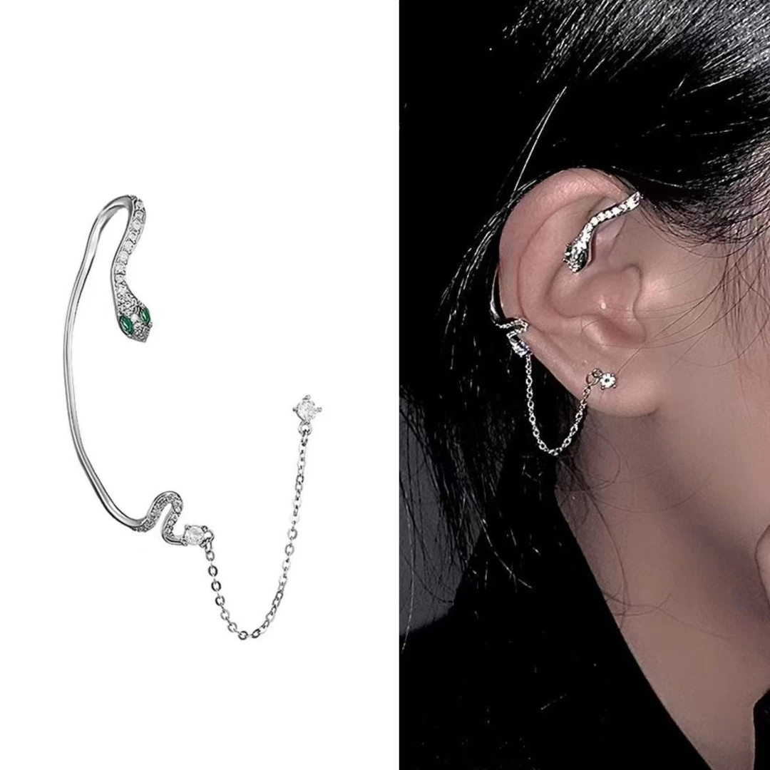 合金耳饰 闪闪蛇形耳钉耳挂一体式耳饰2025年个性设计轻奢高级感