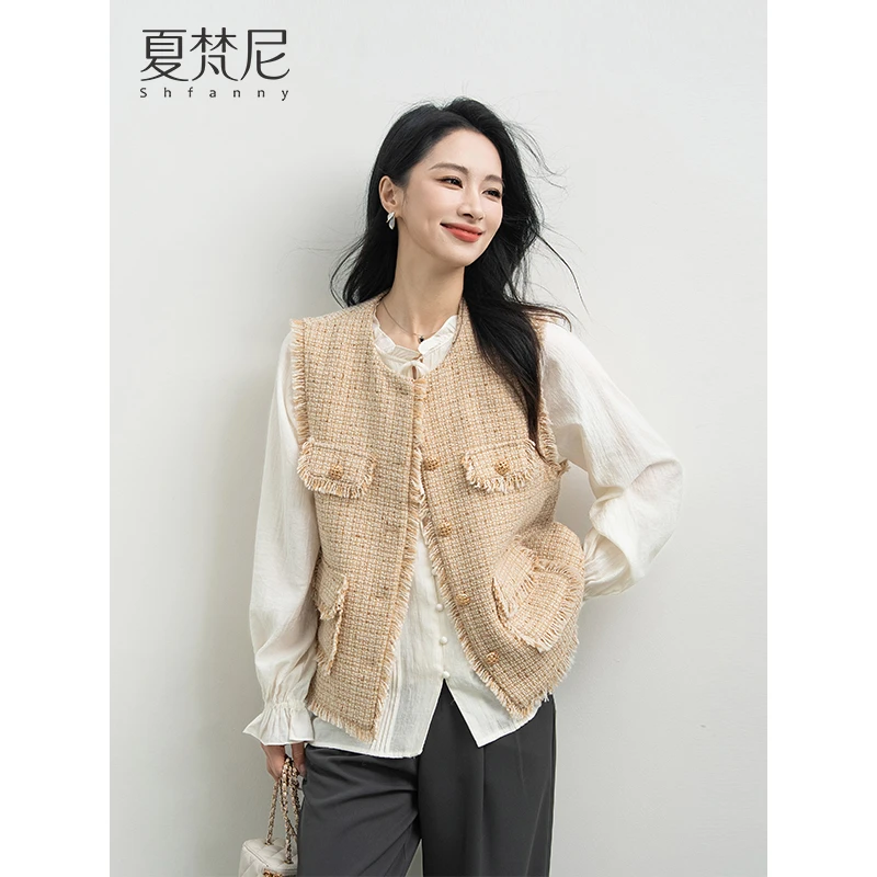 夏梵尼贝莉日记2025春季新款粗花呢复古编织圆领小香风马甲