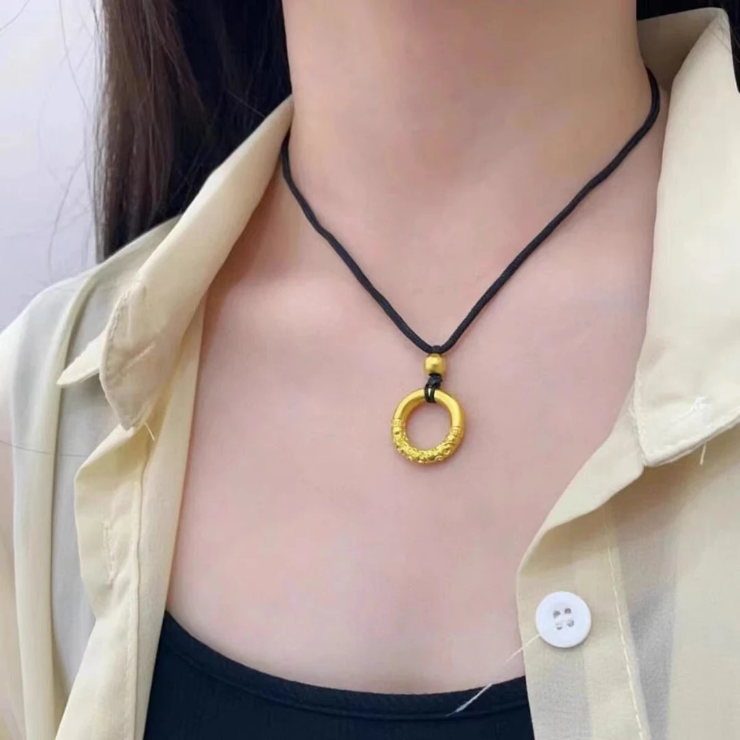 非金属布艺项链 祥云平安扣时尚百搭黑绳编织项链