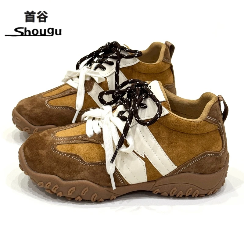 shougu/首谷内增高德训鞋女2025潮流厚底鸳鸯鞋带复古运动休闲鞋