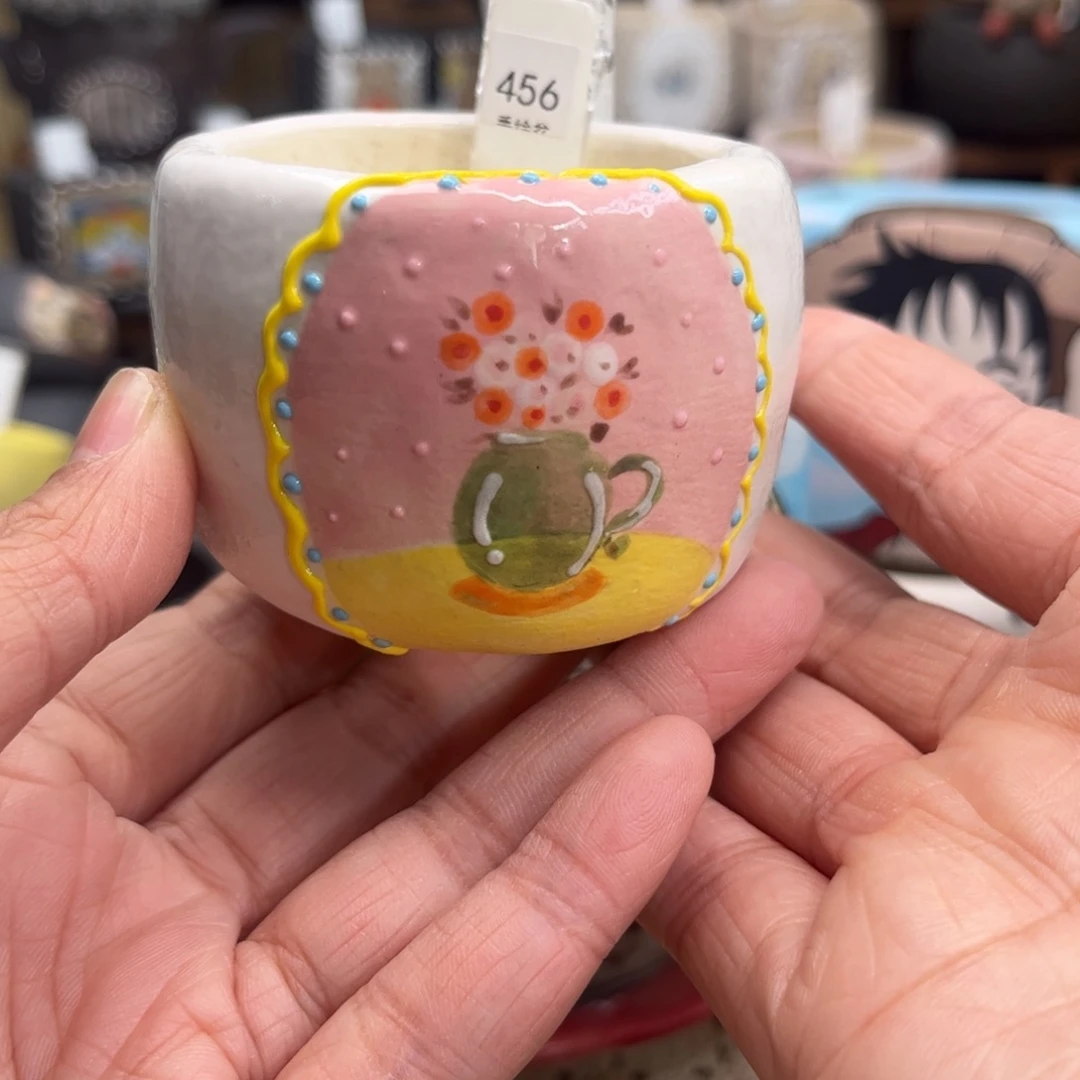 红陶456碎花手绘盆现货