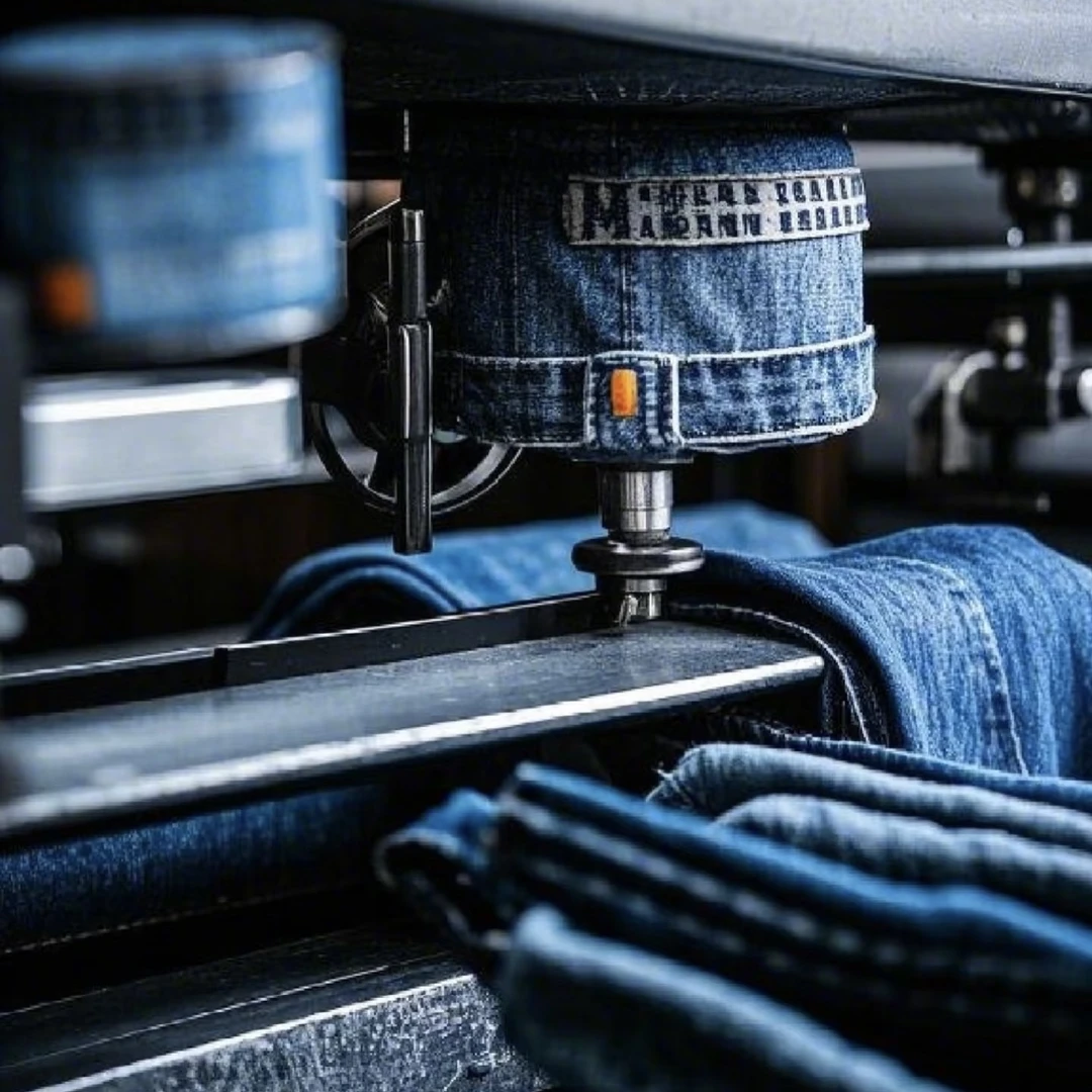 【8015-牛仔蓝】男女同款重磅复古水洗微锥弯刀男女同款牛仔裤-JJ