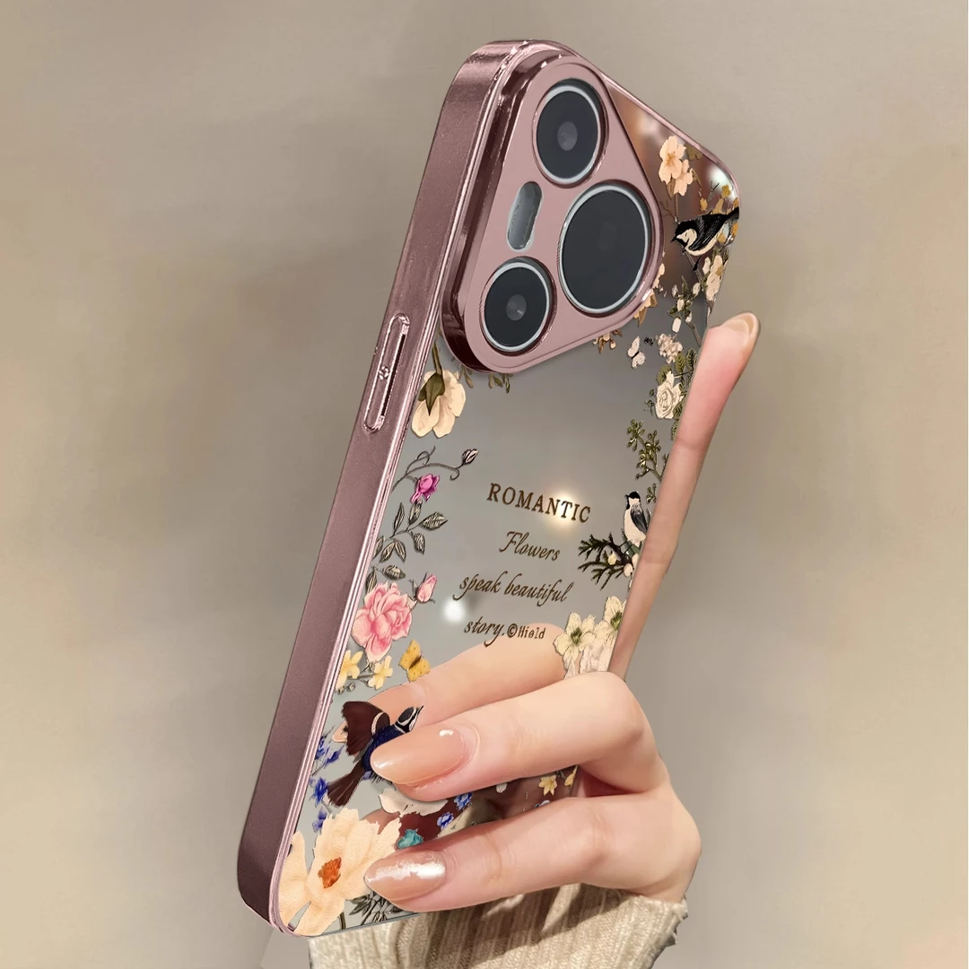 适用于华为pura80pro+手机壳鸟语蝶阵电镀镜面p70外硅胶全包防摔