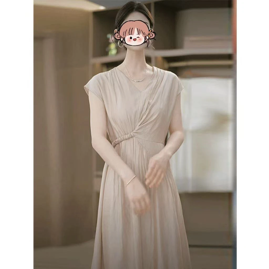 夏季修身休闲裙子精致气质百搭遮肚子显瘦高档时尚优雅白色连衣裙