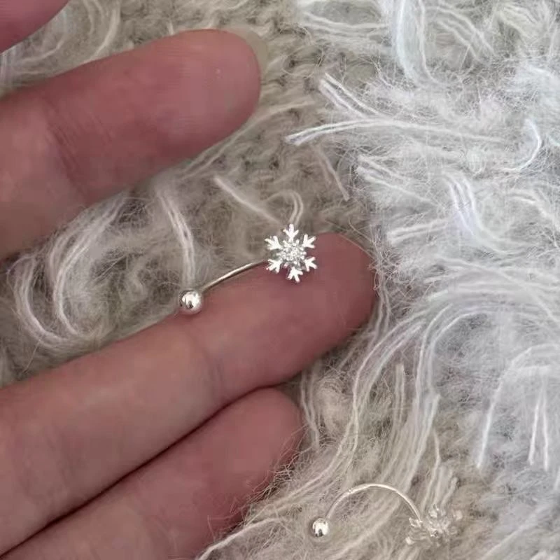 合金耳饰 两带U形后挂式耳钉新款雪花螺丝拧扣弯钩独特气质耳饰